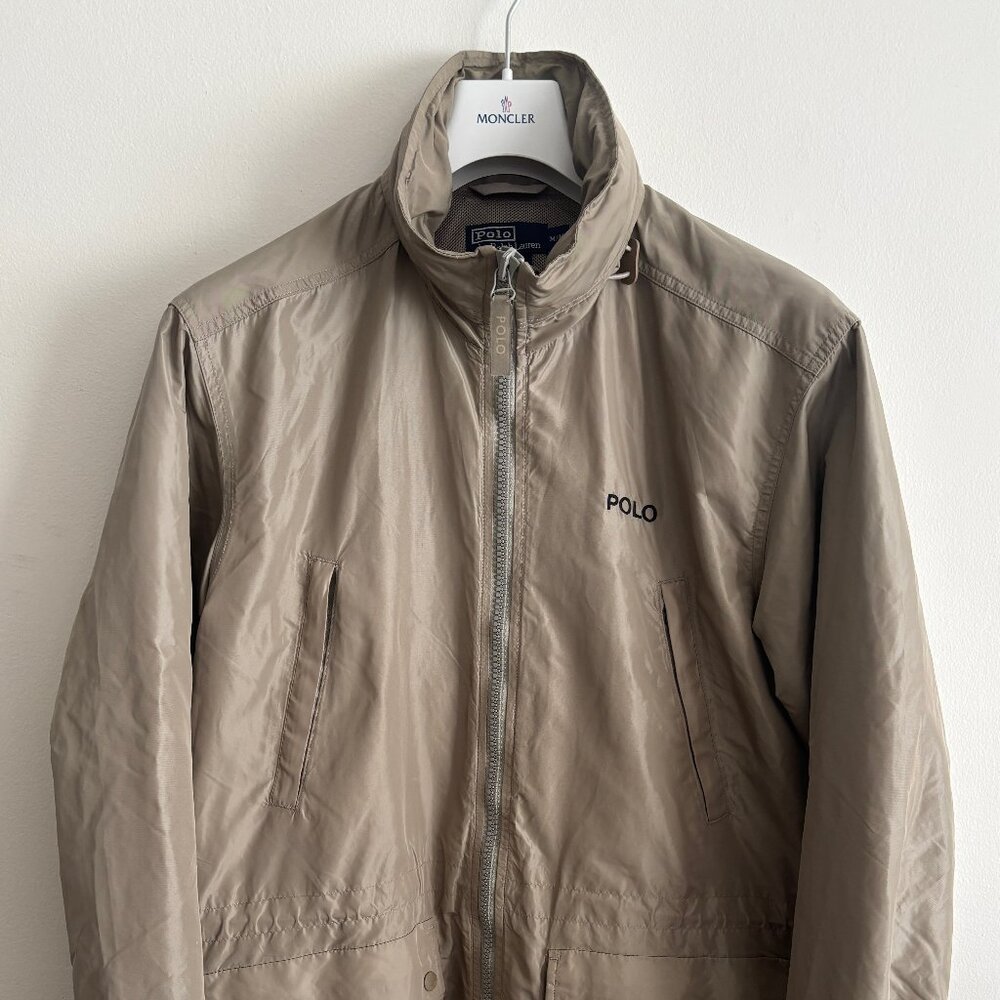 VTG Polo Ralph Lauren Nylon Zip-Up Tan/Khaki Windbreaker/ Rain Jacket Med-Large